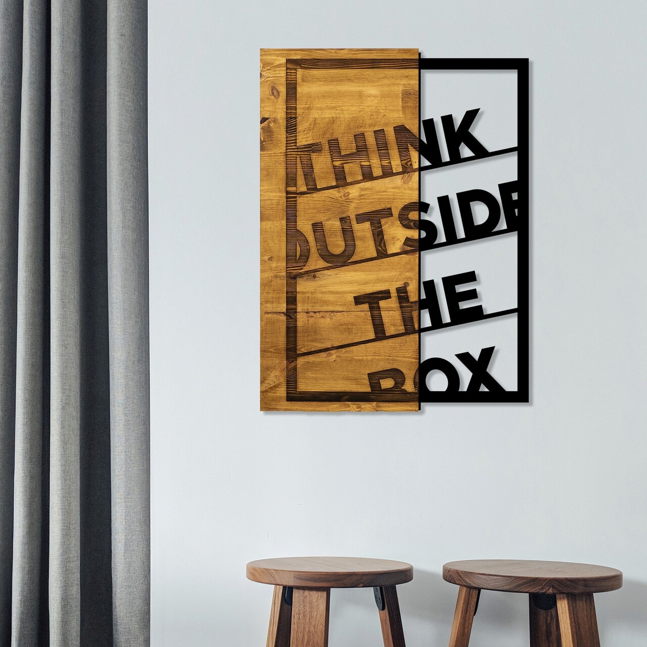 Decoratiune de perete, Think Outside The Box, Dimensiune: 42 x 58 cm, Nuc / Negru - imagine 6
